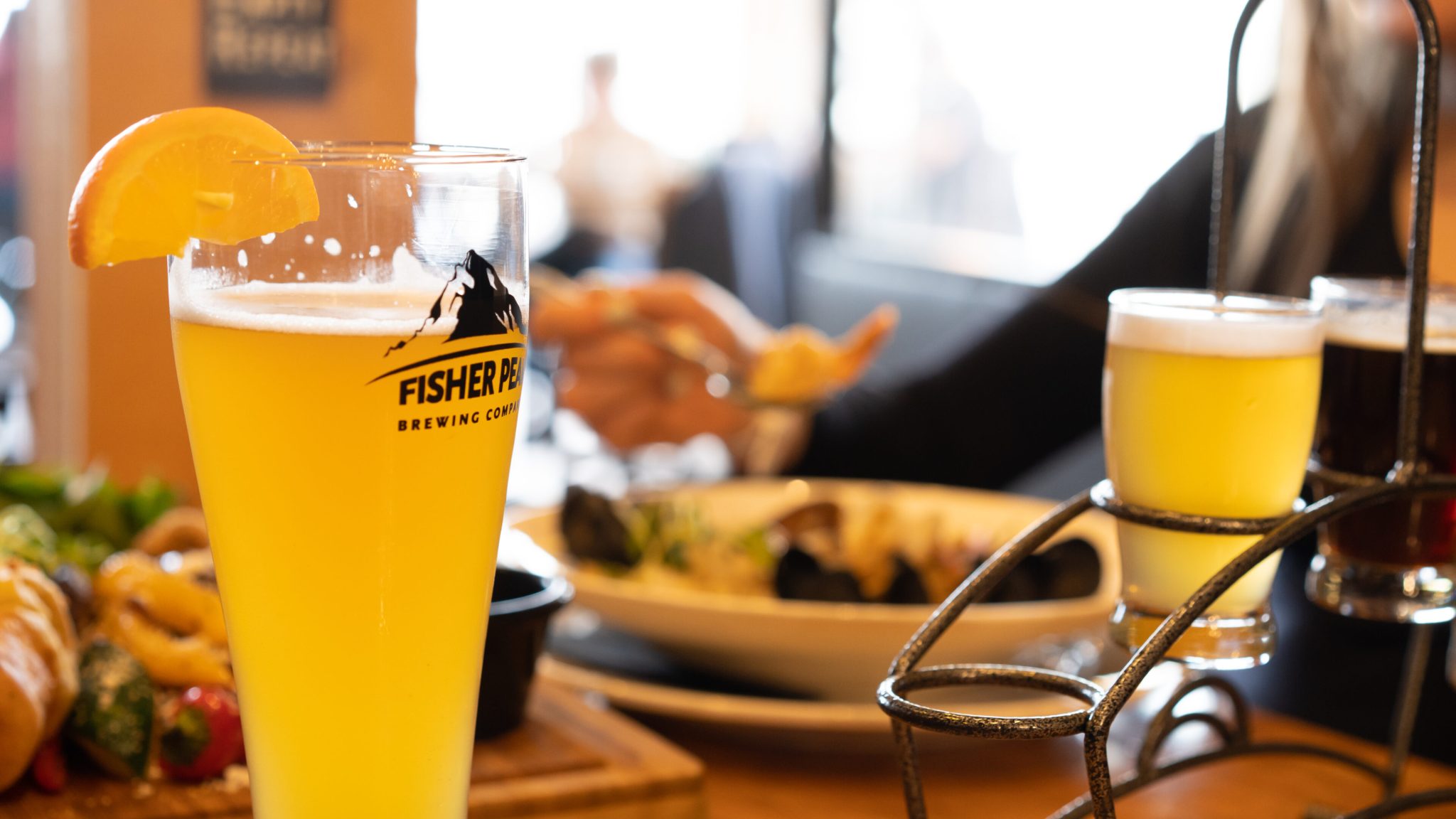 Close up of beer at an indoor dining setting
