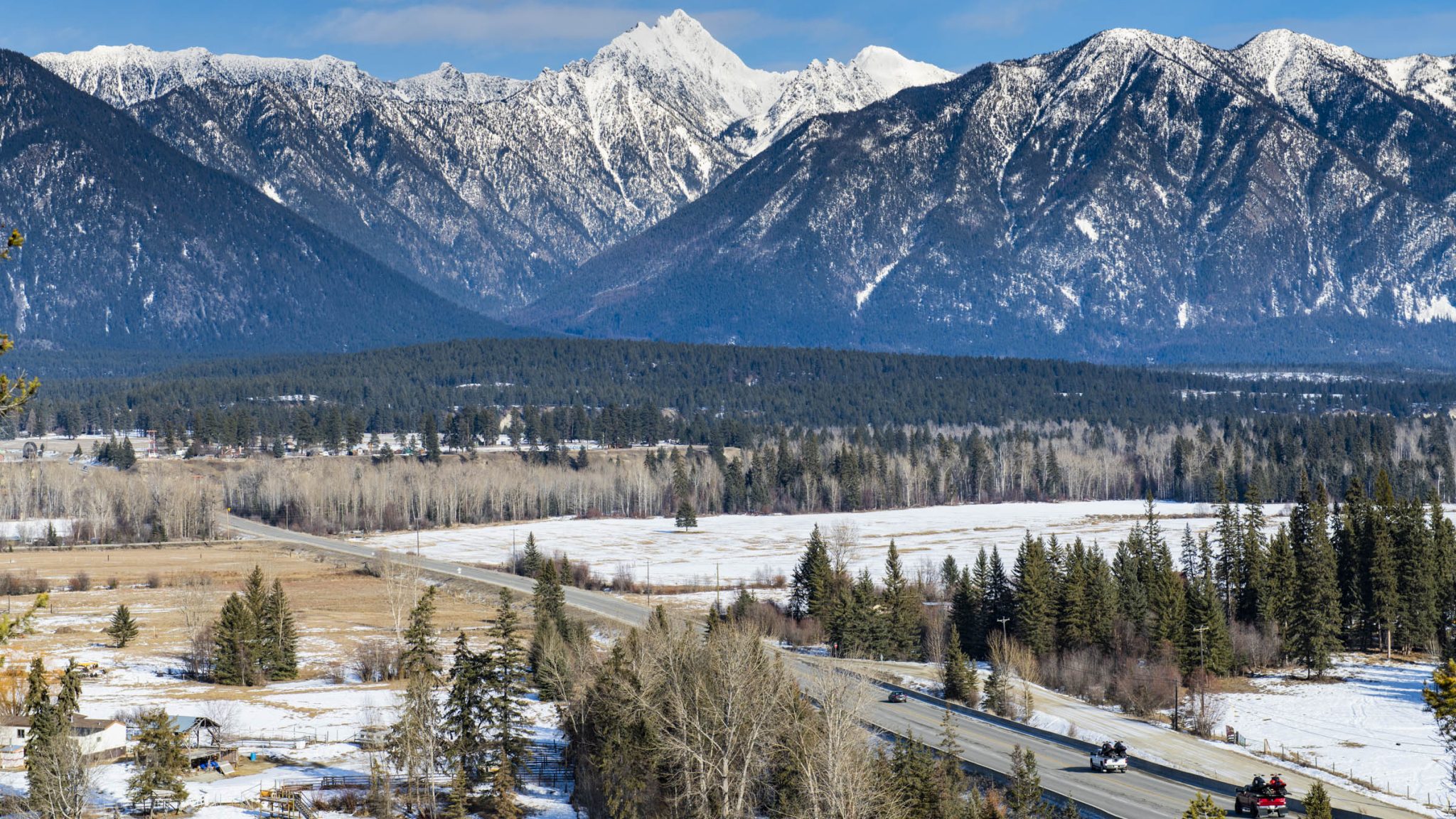 Steeples Mountains and highway near Ft Steele WEB-2